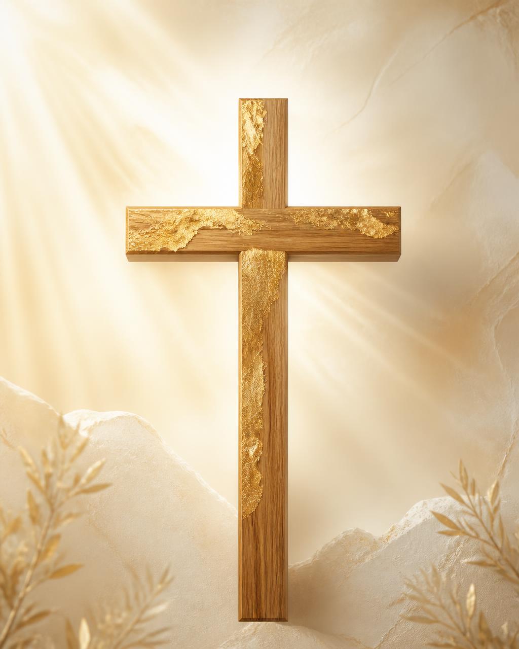 A wooden cross with golden light, representing the hope and healing of Luke 4:18